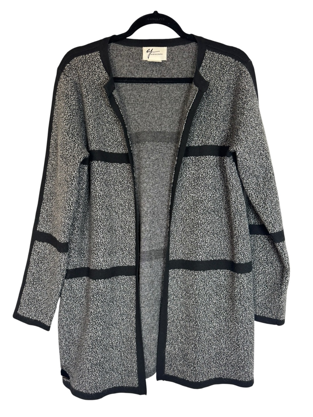 Andrea Jovine Black & White Marled Knit Open Front Knit Medium Cardigan